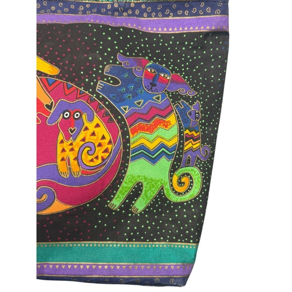 Laurel Burch Dogs and Doggies Canvas Bag Large 18" Artsy Travel Book Tote Sack - Picture 6 of 16